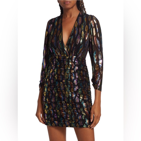 RixoGolden Metallic Spotted Silk-Blend Minidress -Large